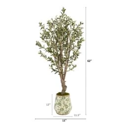62” Olive Artificial Tree In Floral Print Planter -Artificial Flowers Sale artificial 62 olive artificial tree in floral print planter nearly natural 403419