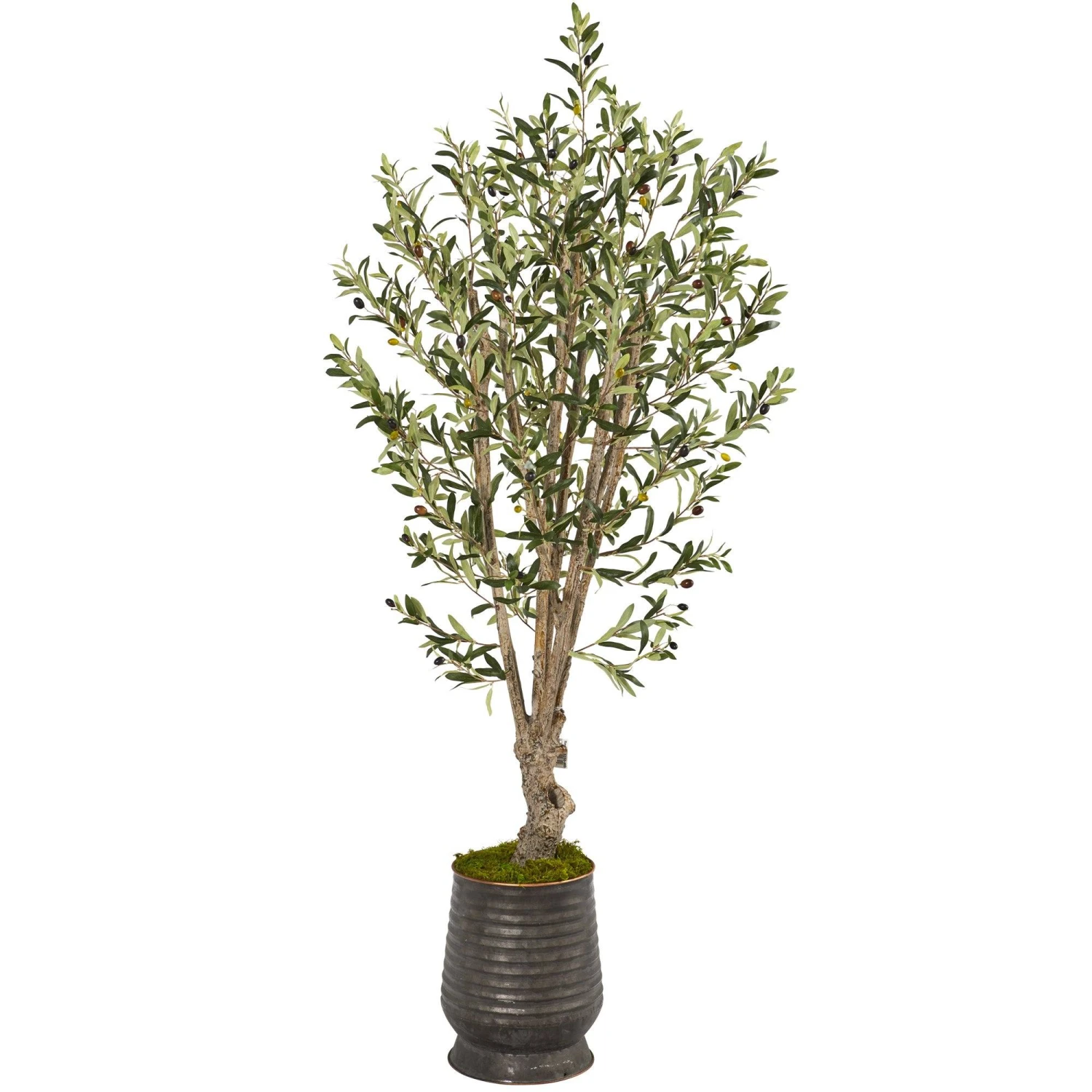 62” Olive Artificial Tree In Ribbed Metal Planter 3 62” Olive Artificial Tree In Ribbed Metal Planter