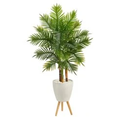 63” Areca Artificial Palm Tree In White Planter With Stand (Real Touch)