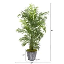 63” Areca Palm Artificial Tree In Decorative Planter (Indoor/Outdoor) -Artificial Flowers Sale artificial 63 areca palm artificial tree in decorative planter uv resistant indooroutdoor nearly natural 255381