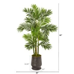 63” Areca Palm Artificial Tree In Ribbed Metal Planter -Artificial Flowers Sale artificial 63 areca palm artificial tree in ribbed metal planter nearly natural 337181