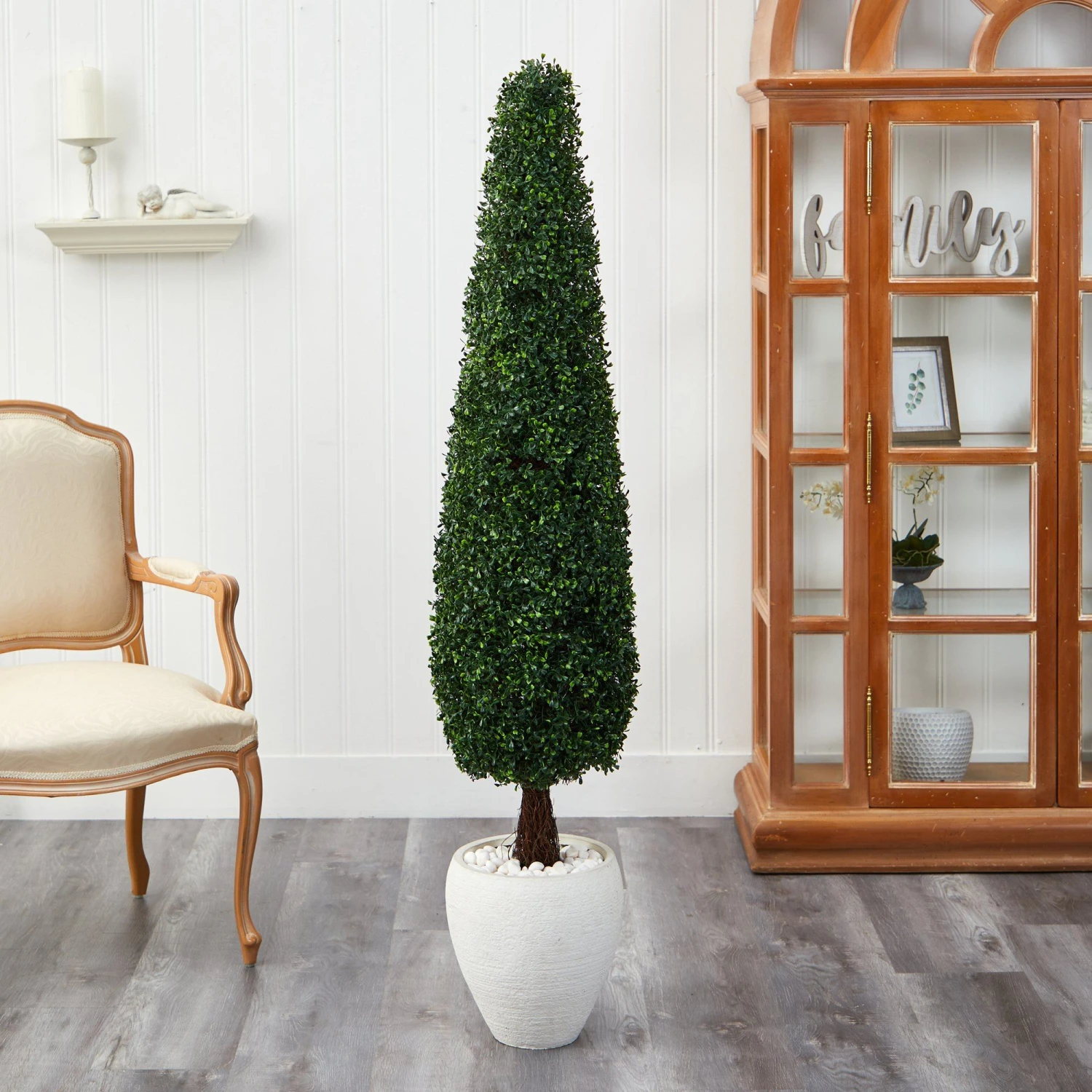 63” Boxwood Topiary Artificial Tree In White Planter (Indoor/Outdoor) 5 63” Boxwood Topiary Artificial Tree In White Planter (Indoor/Outdoor) - Image 3