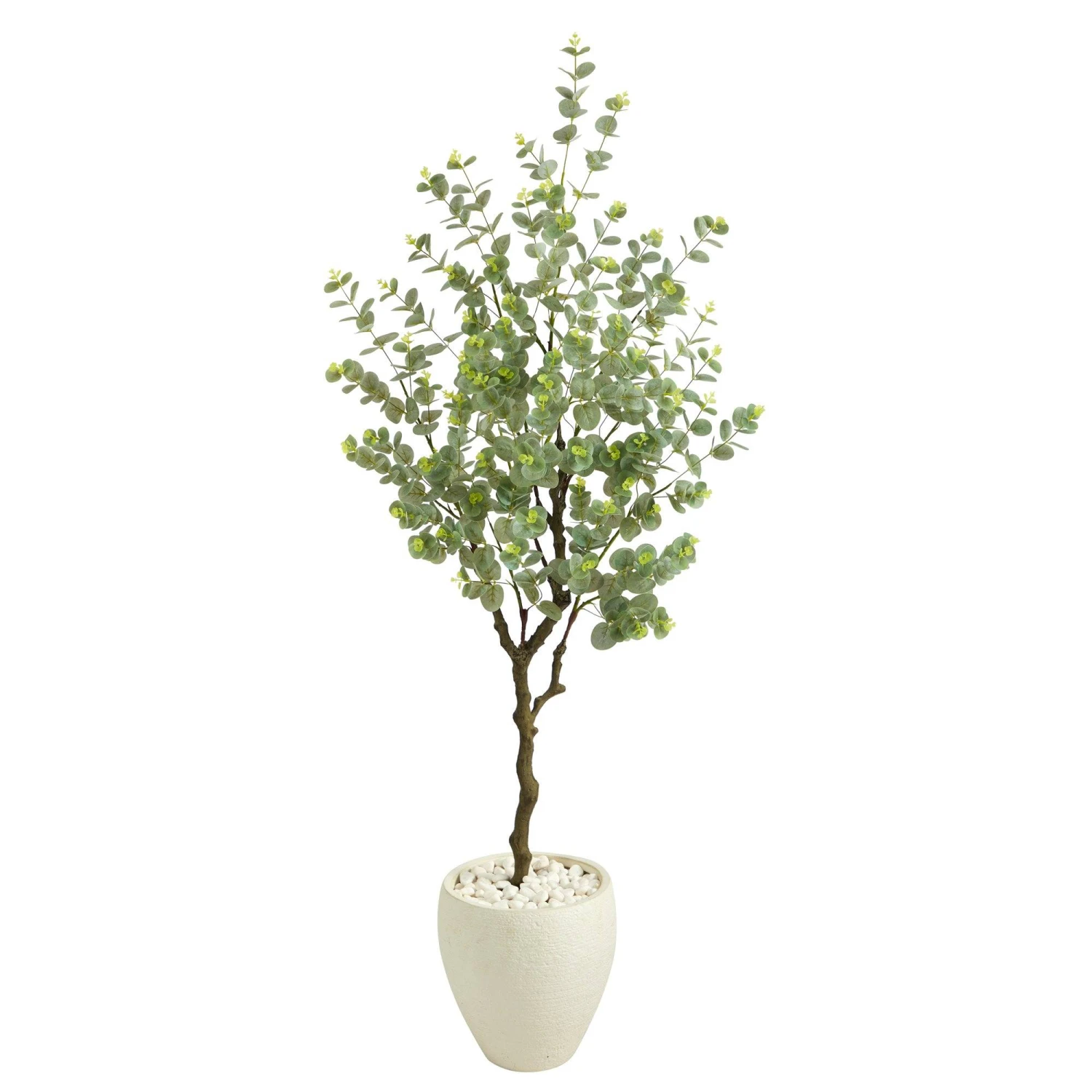 63” Eucalyptus Artificial Tree In White Planter 3 63” Eucalyptus Artificial Tree In White Planter