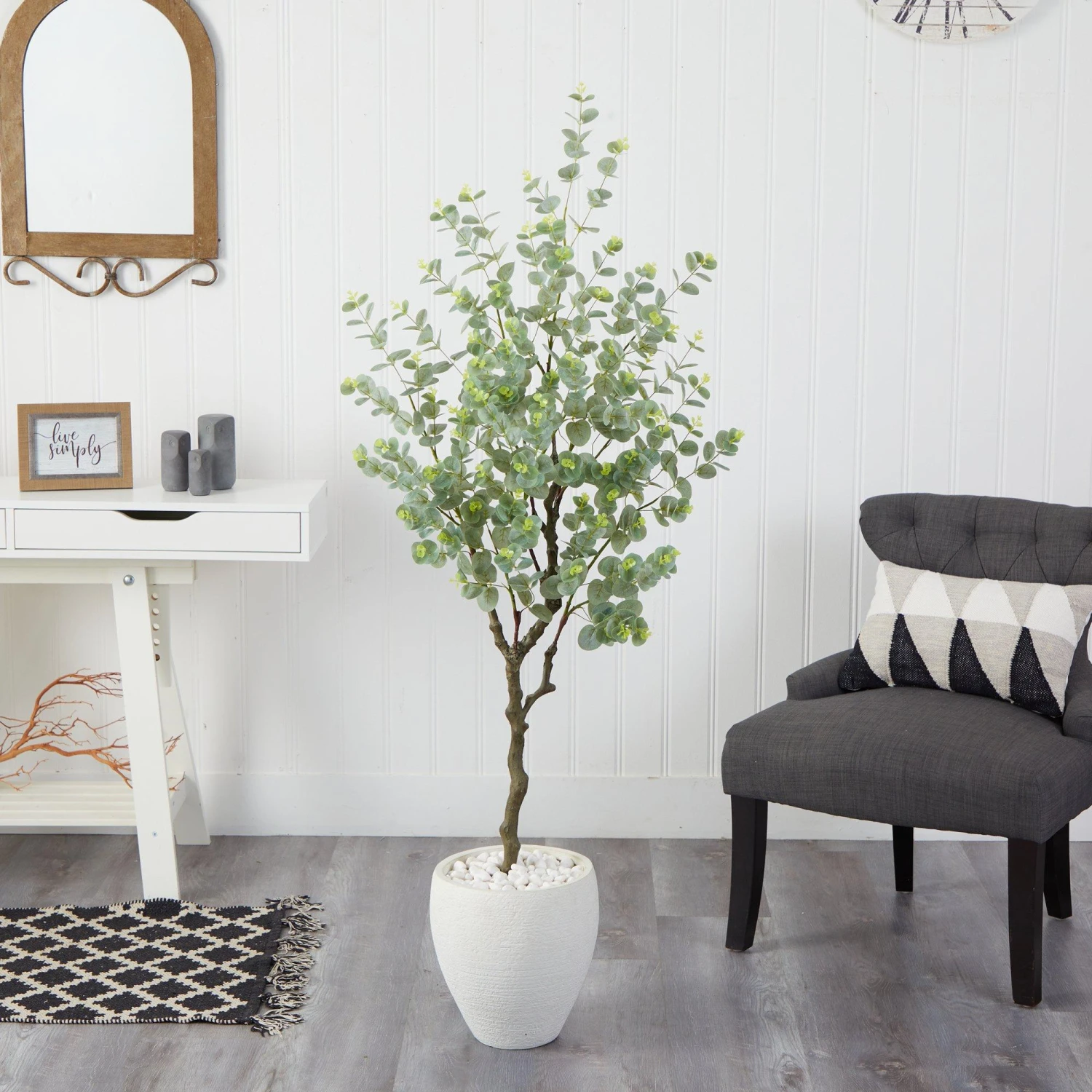 63” Eucalyptus Artificial Tree In White Planter 5 63” Eucalyptus Artificial Tree In White Planter - Image 3
