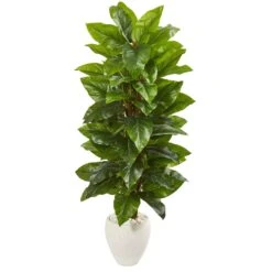 63” Large Leaf Philodendron Artificial Plant In White Planter (Real Touch)