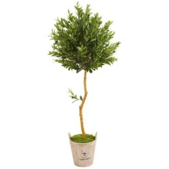 63” Olive Topiary Artificial Tree In Farmhouse Planter
