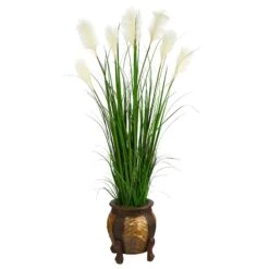 63” Wheat Plum Grass Artificial Plant In Decorative Planter