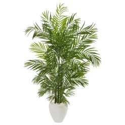 Artificial Flowers Sale 66 64” Areca Palm Artificial Tree In White Planter (Indoor/Outdoor)