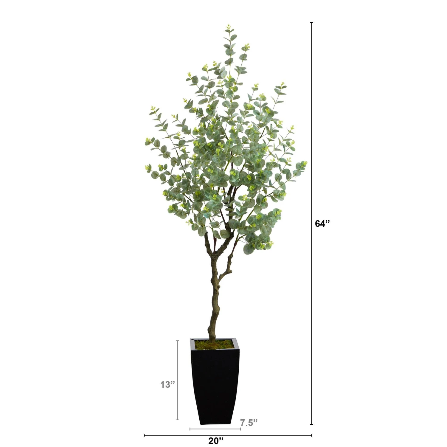 64” Eucalyptus Artificial Tree In Black Metal Planter 4 64” Eucalyptus Artificial Tree In Black Metal Planter - Image 2