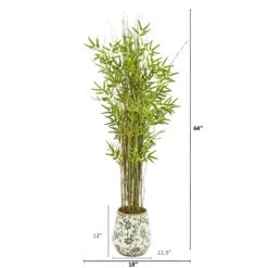 64” Grass Artificial Bamboo Plant In Floral Print Planter -Artificial Flowers Sale artificial 64 grass artificial bamboo plant in floral print planter nearly natural 887168