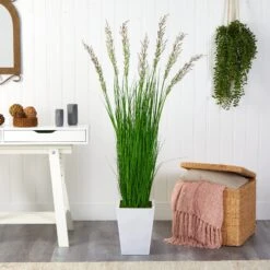 64” Wheat Grass Artificial Plant In White Metal Planter -Artificial Flowers Sale artificial 64 wheat grass artificial plant in white metal planter nearly natural 313837