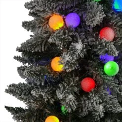 6.5' Flocked British Columbia Mountain Fir Artificial Christmas Tree With 75 Multi Color Globe Bulbs And 679 Bendable Branches -Artificial Flowers Sale artificial 65 flocked british columbia mountain fir artificial christmas tree in decorative planter with 75 m nearly natural 294368
