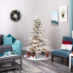 6.5' Flocked Grand Northern Rocky Fir Artificial Christmas Tree -Artificial Flowers Sale artificial 65 flocked grand northern rocky fir artificial christmas tree with 1150 warm micro multifunction with remote control led lights instant connect technology and 633021