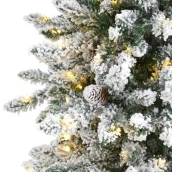 6.5’ Flocked Livingston Fir Artificial Christmas Tree With Pine Cones And 300 Clear Warm LED Lights -Artificial Flowers Sale artificial 65 flocked livingston fir artificial christmas tree with pine cones and 300 clear warm led lights nearly natural 831818