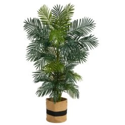 6.5' Golden Cane Artificial Palm Tree In Handmade Natural Cotton Planter