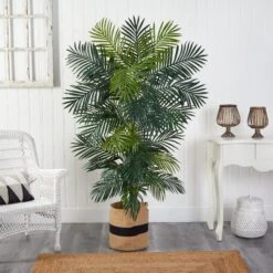 6.5' Golden Cane Artificial Palm Tree In Handmade Natural Cotton Planter -Artificial Flowers Sale artificial 65 golden cane artificial palm tree in handmade natural cotton planter nearly natural 891838