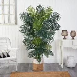 6.5' Golden Cane Artificial Palm Tree In Handmade Natural Jute And Cotton Planter -Artificial Flowers Sale artificial 65 golden cane artificial palm tree in handmade natural jute and cotton planter nearly natural 303682