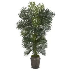 6.5’ Golden Cane Artificial Palm Tree In Metal Planter