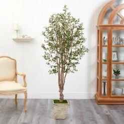 6.5’ Olive Artificial Tree In Country White Planter -Artificial Flowers Sale artificial 65 olive artificial tree in country white planter nearly natural 600018