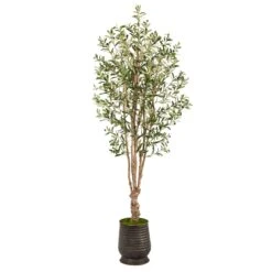 6.5’ Olive Artificial Tree In Ribbed Metal Planter
