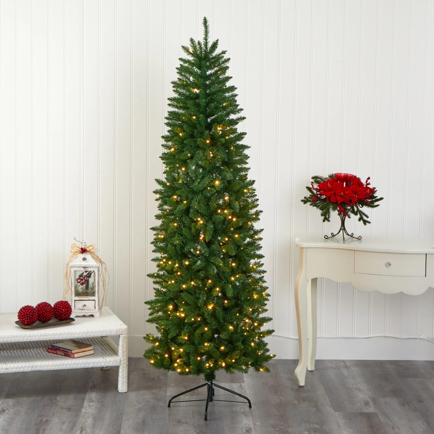 6.5’ Slim Green Mountain Pine Artificial Christmas Tree With 300 Clear LED Lights 10 6.5’ Slim Green Mountain Pine Artificial Christmas Tree With 300 Clear LED Lights - Image 8