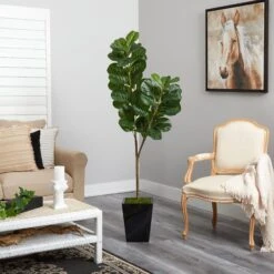 68” Fiddle Leaf Fig Artificial Tree In Black Metal Planter -Artificial Flowers Sale artificial 68 fiddle leaf fig artificial tree in black metal planter nearly natural 241856