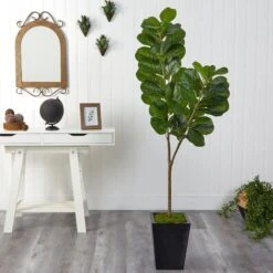 68” Fiddle Leaf Fig Artificial Tree In Black Metal Planter -Artificial Flowers Sale artificial 68 fiddle leaf fig artificial tree in black metal planter nearly natural 996241