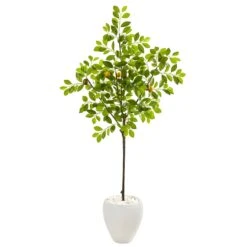 68” Lemon Artificial Tree In White Planter