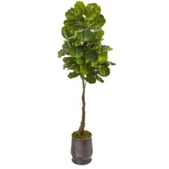 69” Fiddle Leaf Artificial Tree In Ribbed Metal Planter (Real Touch)