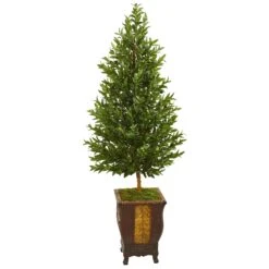 69” Olive Cone Topiary Artificial Tree In Decorative Planter