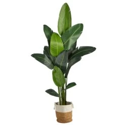 Artificial Flowers Sale 75 7’ Artificial Travelers Palm Tree With Handmade Jute & Cotton Basket