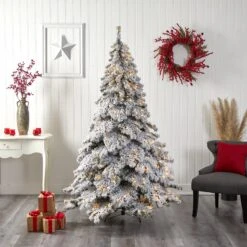 7’ Flocked Austria Fir Christmas Tree With 400 Warm White LED Lights And 1063 Bendable Branches -Artificial Flowers Sale artificial 7 flocked austria fir christmas tree with 400 warm white led lights and 1063 bendable branches nearly natural 961288