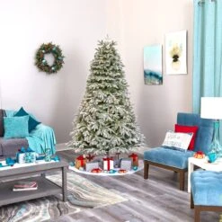 7' Flocked Colorado Mountain Fir Artificial Christmas Tree -Artificial Flowers Sale artificial 7 flocked colorado mountain fir artificial christmas tree with 700 warm white microdot multifunction led lights with instant connect technology and 1455 bendab 187770