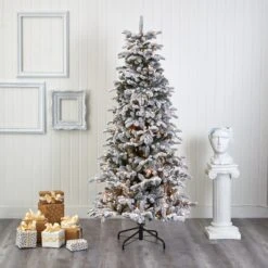 7’ Flocked North Carolina Fir Artificial Christmas Tree With 550 Warm White Lights And 2090 Bendable Branches -Artificial Flowers Sale artificial 7 flocked north carolina fir artificial christmas tree with 550 warm white lights and 2090 bendable branches nearly natural 102386