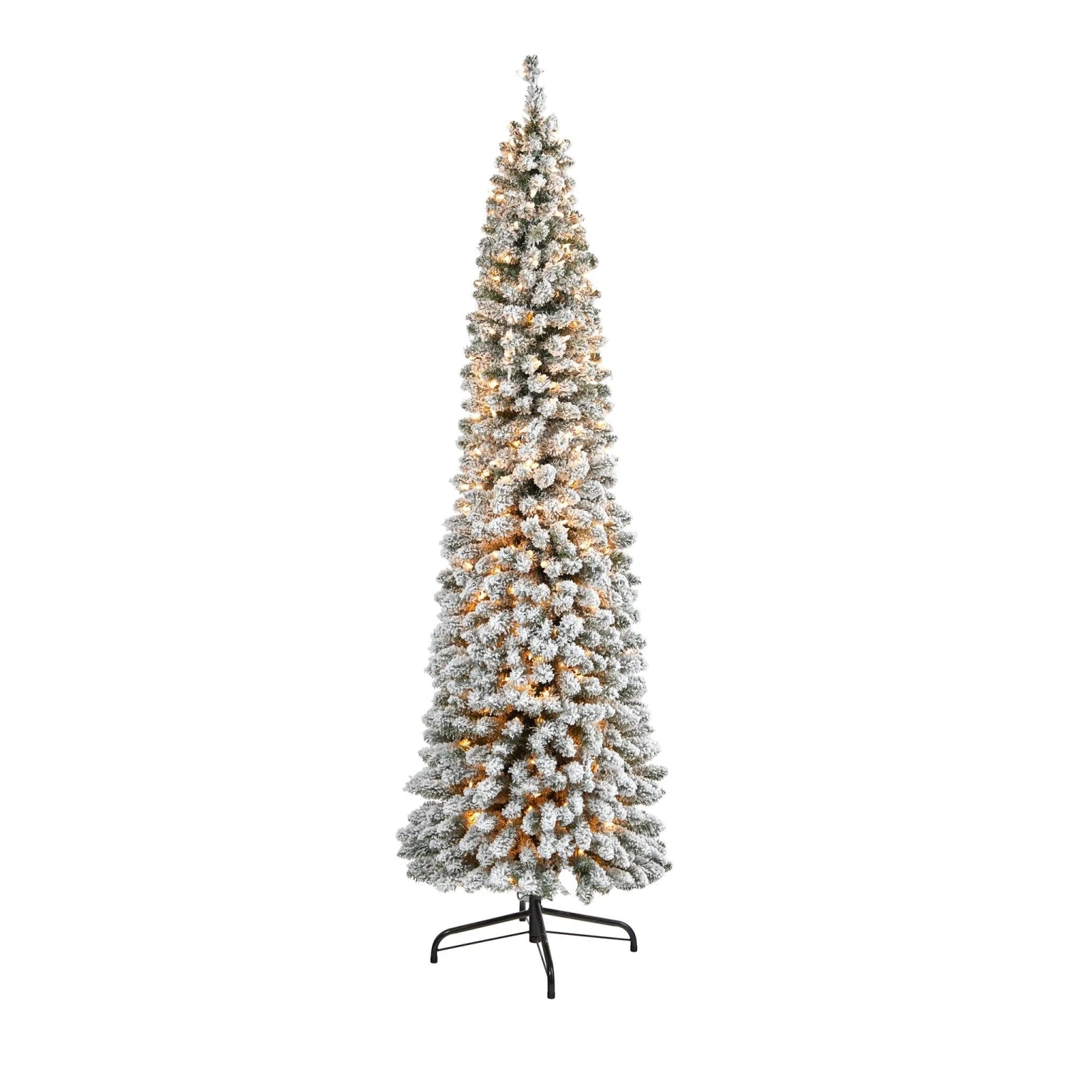 7’ Flocked Pencil Artificial Christmas Tree With 400 Clear Lights And 574 Bendable Branches 3 7’ Flocked Pencil Artificial Christmas Tree With 400 Clear Lights And 574 Bendable Branches