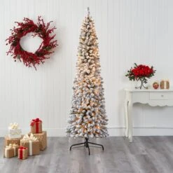 7’ Flocked Pencil Artificial Christmas Tree With 400 Clear Lights And 574 Bendable Branches 10 7’ Flocked Pencil Artificial Christmas Tree With 400 Clear Lights And 574 Bendable Branches -Artificial Flowers Sale artificial 7 flocked pencil artificial christmas tree with 400 clear lights and 574 bendable branches nearly natural 527809