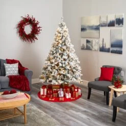 7' Flocked White River Mountain Pine Artificial Christmas Tree With Pinecones And 350 LED Lights -Artificial Flowers Sale artificial 7 flocked white river mountain pine artificial christmas tree with pinecones and 350 led lights nearly natural 138809