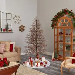 7' Frosted Berry Twig Christmas Tree With 450 Multicolored Gum Ball LED Lights And 1192 Bendable Branches -Artificial Flowers Sale artificial 7 frosted berry twig tree with 450 multicolored gum ball led lights and 1192 bendable branches nearly natural 903219