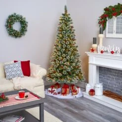 7’ Frosted Swiss Pine Artificial Christmas Tree With 400 Clear LED Lights And Berries 13 7’ Frosted Swiss Pine Artificial Christmas Tree With 400 Clear LED Lights And Berries -Artificial Flowers Sale artificial 7 frosted swiss pine artificial christmas tree with 400 clear led lights and berries nearly natural 224580