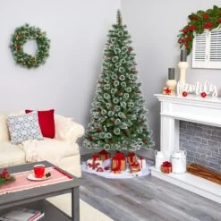 7’ Frosted Swiss Pine Artificial Christmas Tree With 400 Clear LED Lights And Berries 14 7’ Frosted Swiss Pine Artificial Christmas Tree With 400 Clear LED Lights And Berries -Artificial Flowers Sale artificial 7 frosted swiss pine artificial christmas tree with 400 clear led lights and berries nearly natural 683504