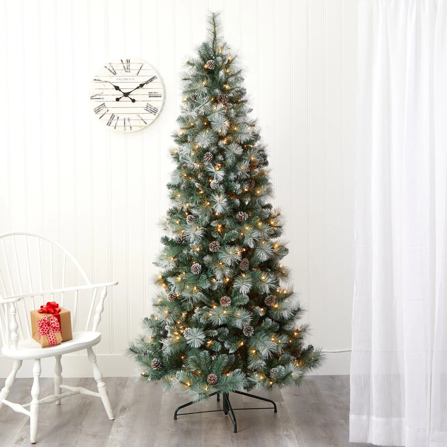 Frosted Tip British Columbia Mountain Pine Artificial Christmas Tree With 400 Clear Lights, Pine Cones And 882 Bendable Branches 10 Frosted Tip British Columbia Mountain Pine Artificial Christmas Tree With 400 Clear Lights, Pine Cones And 882 Bendable Branches - Image 8