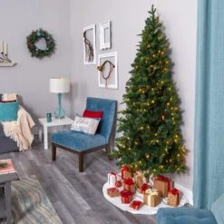 7’ Grand Teton Spruce Flat Back Artificial Christmas Tree With 220 Clear LED Lights And 953 Bendable Branches -Artificial Flowers Sale artificial 7 grand teton spruce flat back artificial christmas tree with 220 clear led lights and 953 bendable branches nearly natural 730600