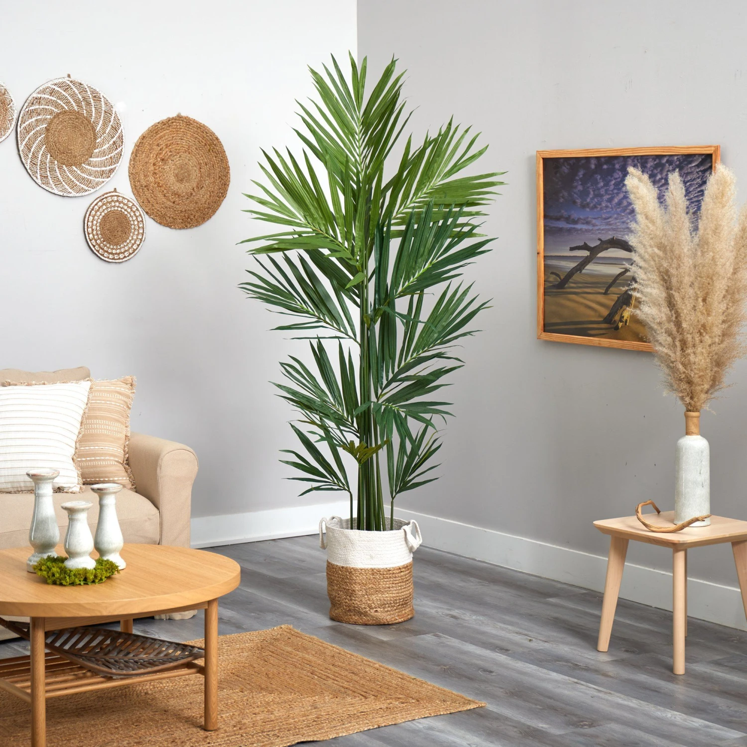 7’ Kentia Artificial Palm In Handmade Natural Jute And Cotton Planter 6 7’ Kentia Artificial Palm In Handmade Natural Jute And Cotton Planter - Image 4