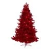 7' Red Flocked Fraser Fir Artificial Christmas Tree With 500 Red Lights, 40 Globe Bulbs And 1039 Bendable Branches -Artificial Flowers Sale artificial 7 red flocked fraser fir artificial christmas tree with 500 red lights 40 globe bulbs and 1039 ben nearly natural 452158