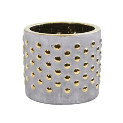 7” Regal Stone Hobnail Planter With Gold Accents