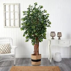 7’ Sakaki Artificial Tree In Handmade Natural Cotton Planter -Artificial Flowers Sale artificial 7 sakaki artificial tree in handmade natural cotton planter nearly natural 186532