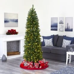 7’ Slim Green Mountain Pine Artificial Christmas Tree With 300 Clear LED Lights -Artificial Flowers Sale artificial 7 slim green mountain pine artificial christmas tree with 300 clear led lights nearly natural 807738