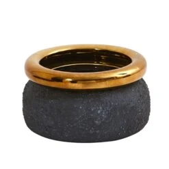 7” Stone Planter With Bronze Rim