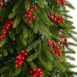 7' Victoria Fir Artificial Christmas Tree -Artificial Flowers Sale artificial 7 victoria fir tree with 300 multi color multifunction led lights berries and 565 branches nearly natural 432571
