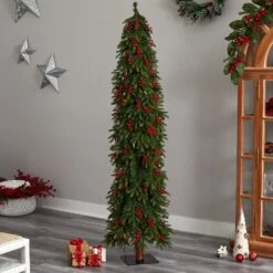 7' Victoria Fir Artificial Christmas Tree -Artificial Flowers Sale artificial 7 victoria fir tree with 300 multi color multifunction led lights berries and 565 branches nearly natural 474138